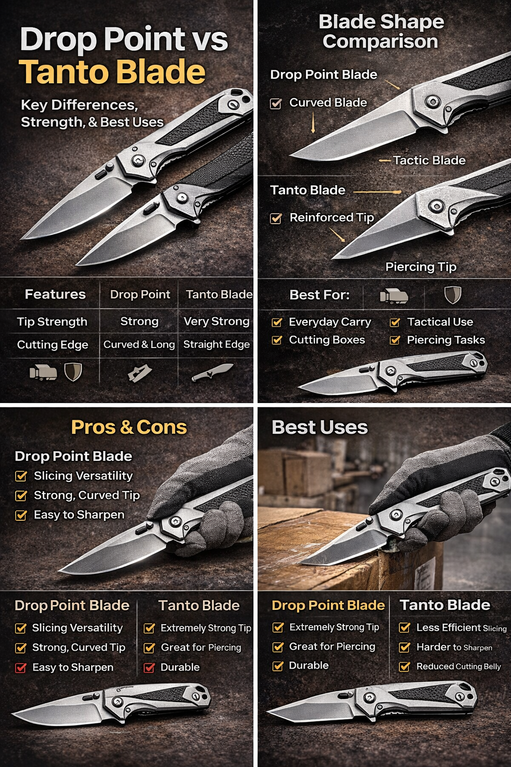 Drop Point Vs Drop Point vs Tanto Blade: Key Differences, Strength, and Best Uses ...