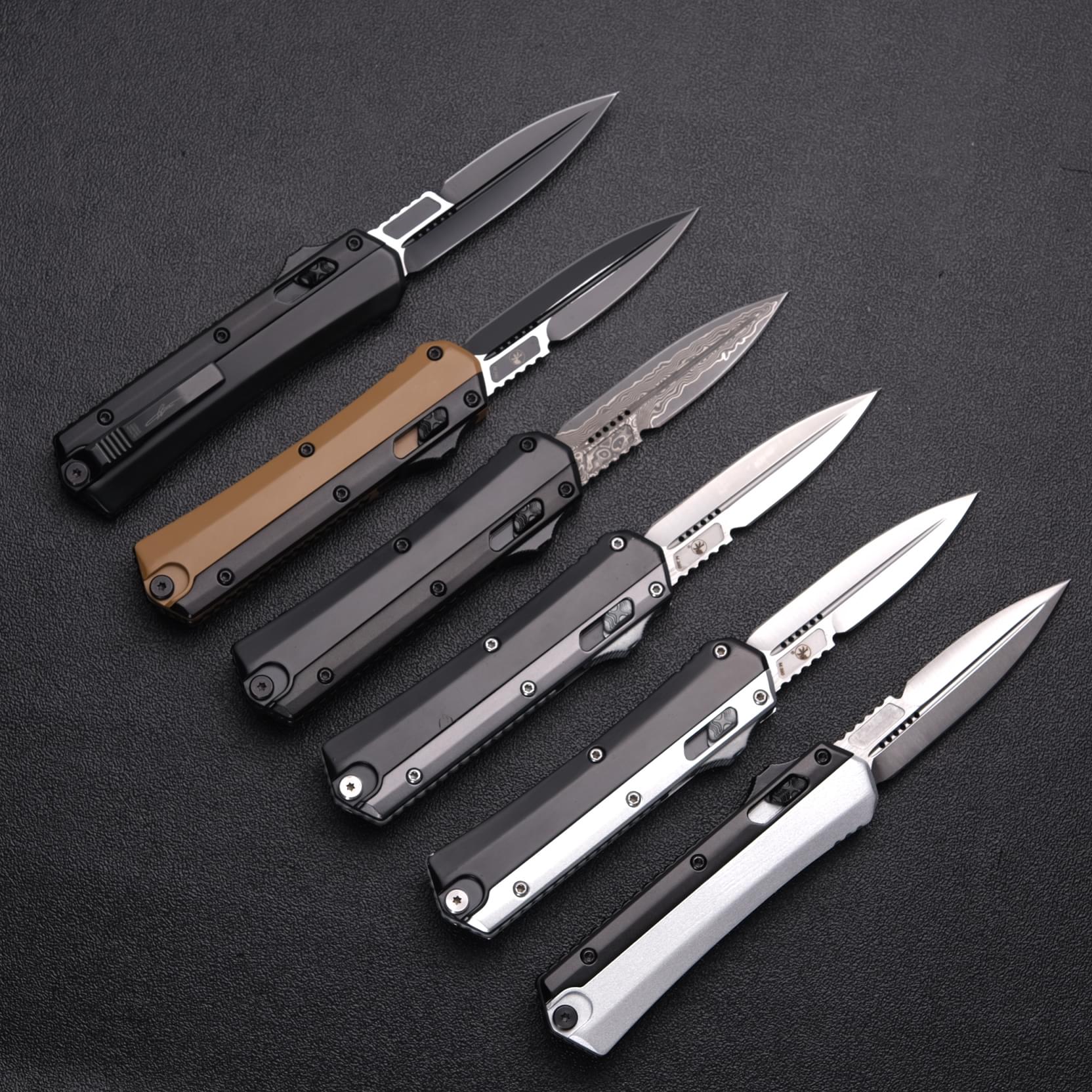 Damascus double action knife